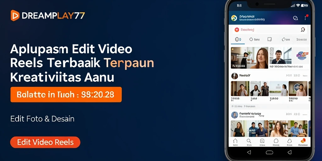 Tampilan antarmuka <strong>DREAMPLAY77</strong> saat mengedit video reels dengan berbagai pilihan efek.