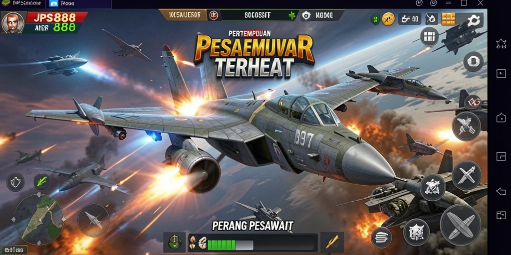 Tampilan antarmuka permainan Perang Pesawat JPS888 yang menarik.