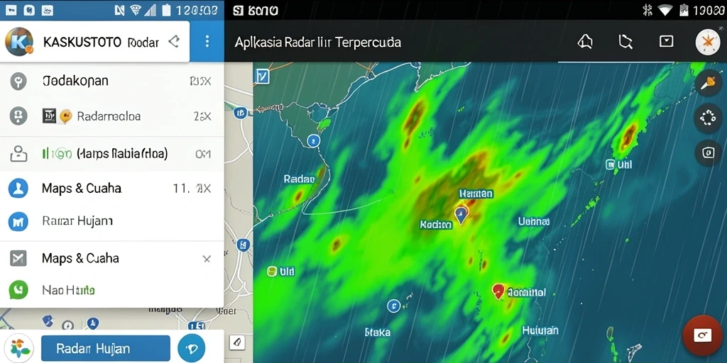 Antarmuka aplikasi KASKUSTOTO dengan informasi Radar Hujan.