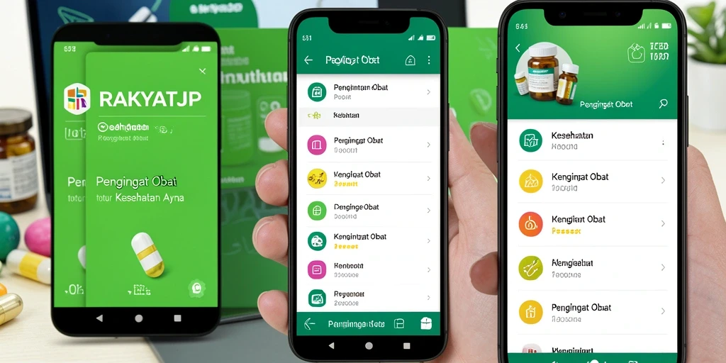 Antarmuka aplikasi RAKYATJP dengan fitur pengingat obat.