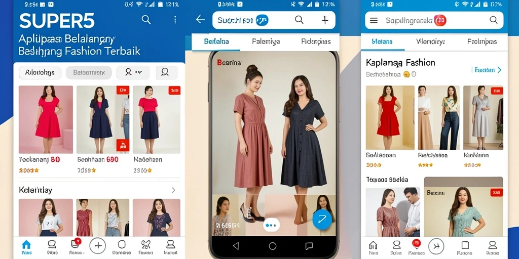 Tampilan antarmuka pengguna SUPER5 yang menarik untuk belanja fashion.